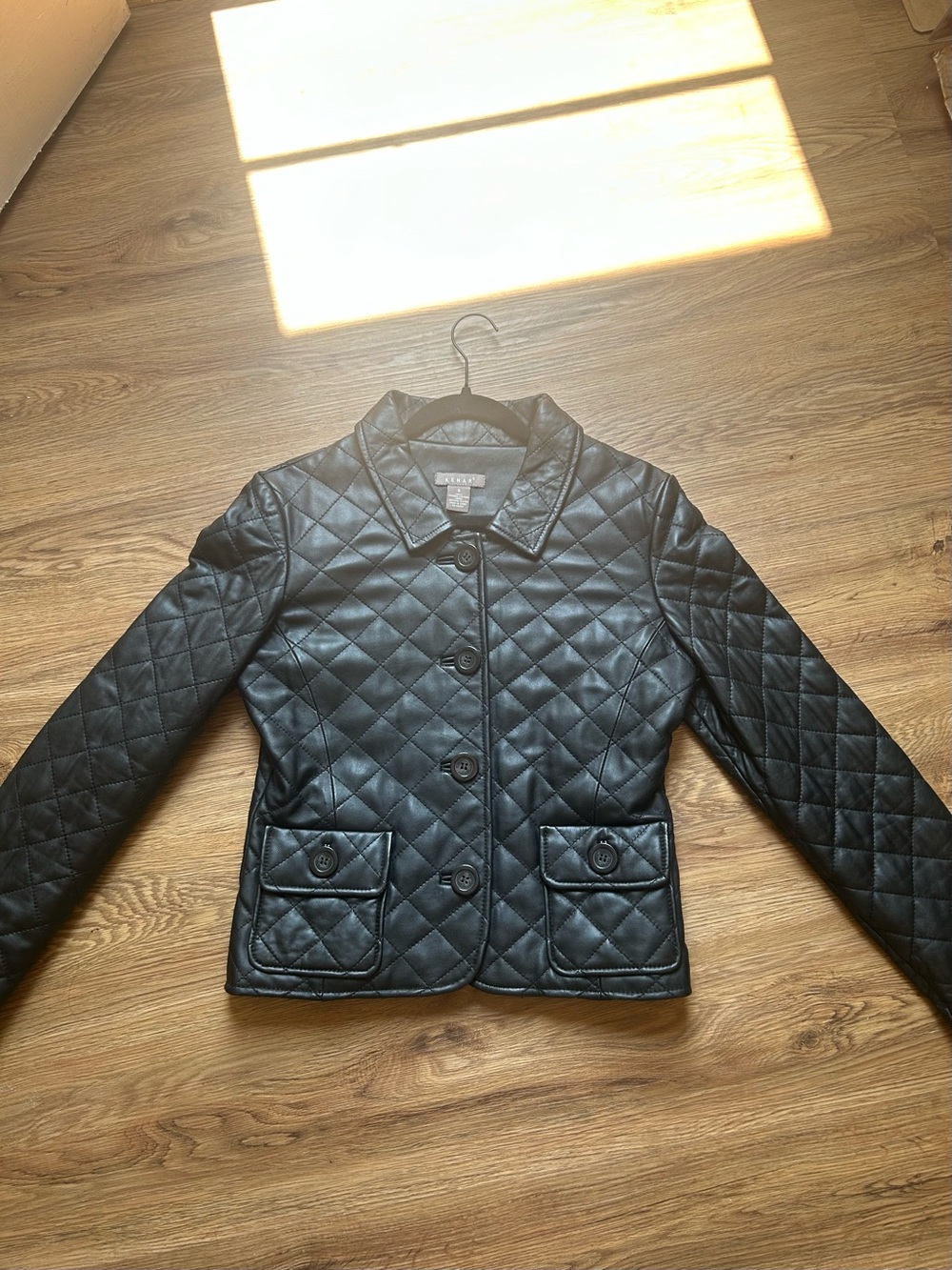 Kenar Genuine Leather Black Diamond Quilted Jacket Women’s Size 8 - Picture 2 of 8